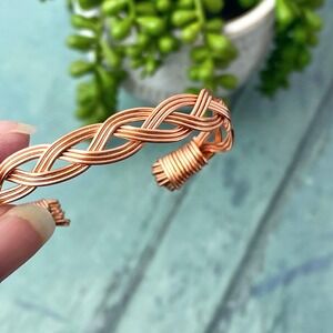 Vintage Braided Copper‎ Cuff Bracelet, Handmade Indie Boho Adjustable